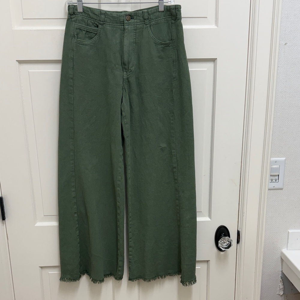 Pilco Wide-Leg High-Waist Jeans in Olive Green